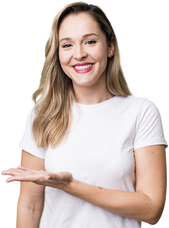 Lady pointing to features, a decorative image